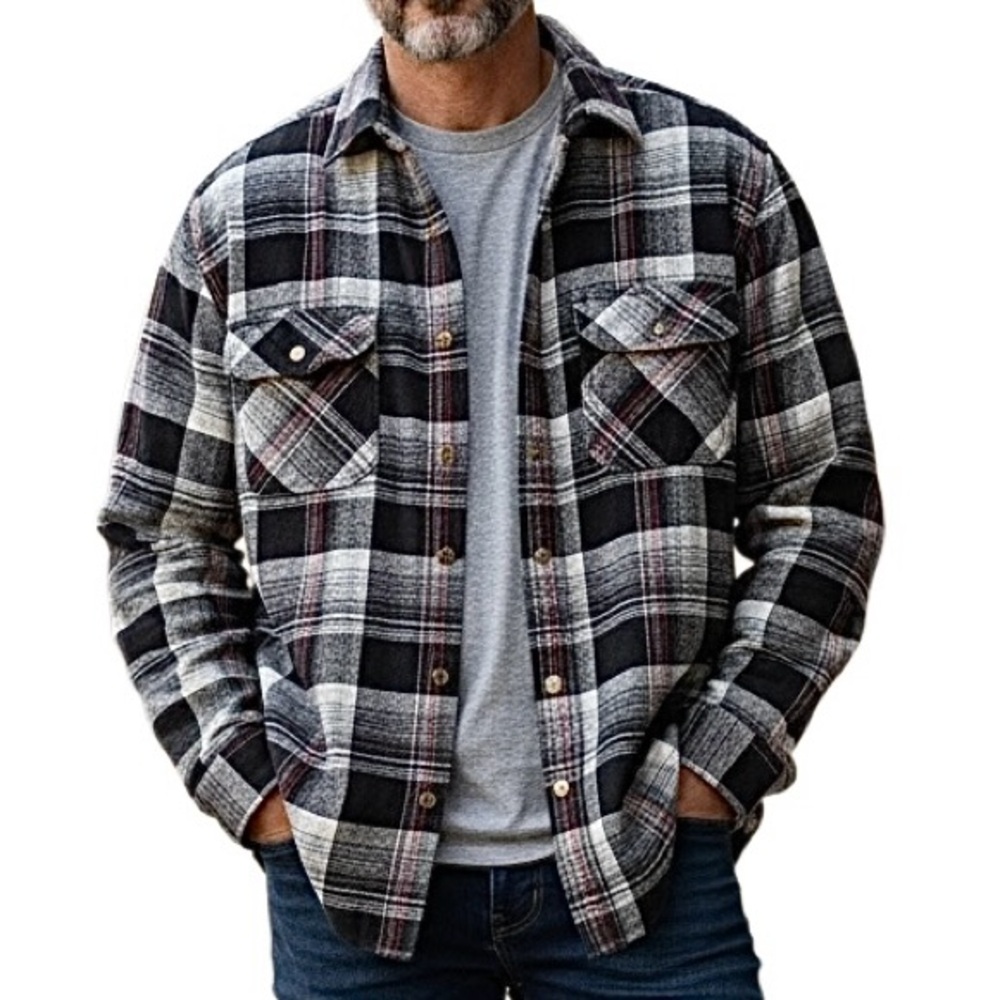 Polar King Black Red Plaid Heavyweight Cotton Flannel Shirt